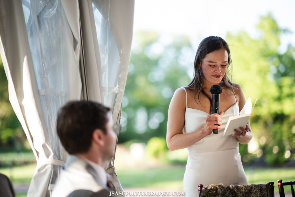 bride giving speech during wedding