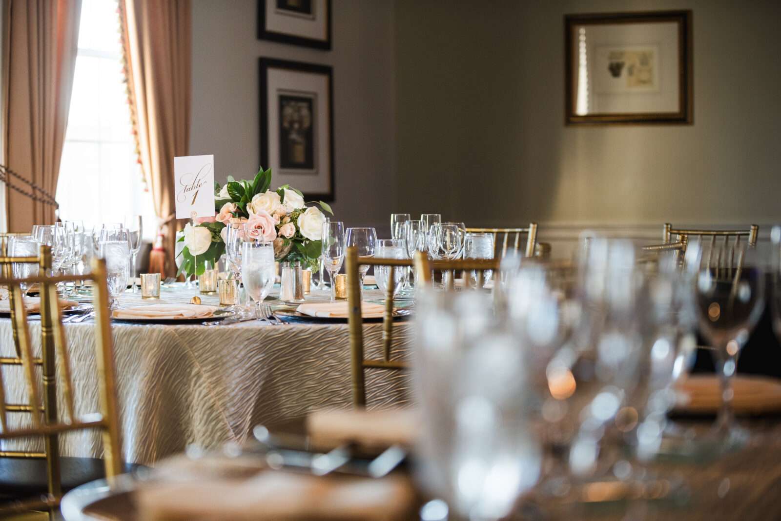 Wedding reception decor at Turf Valley Country Club in Ellicot City, Maryland