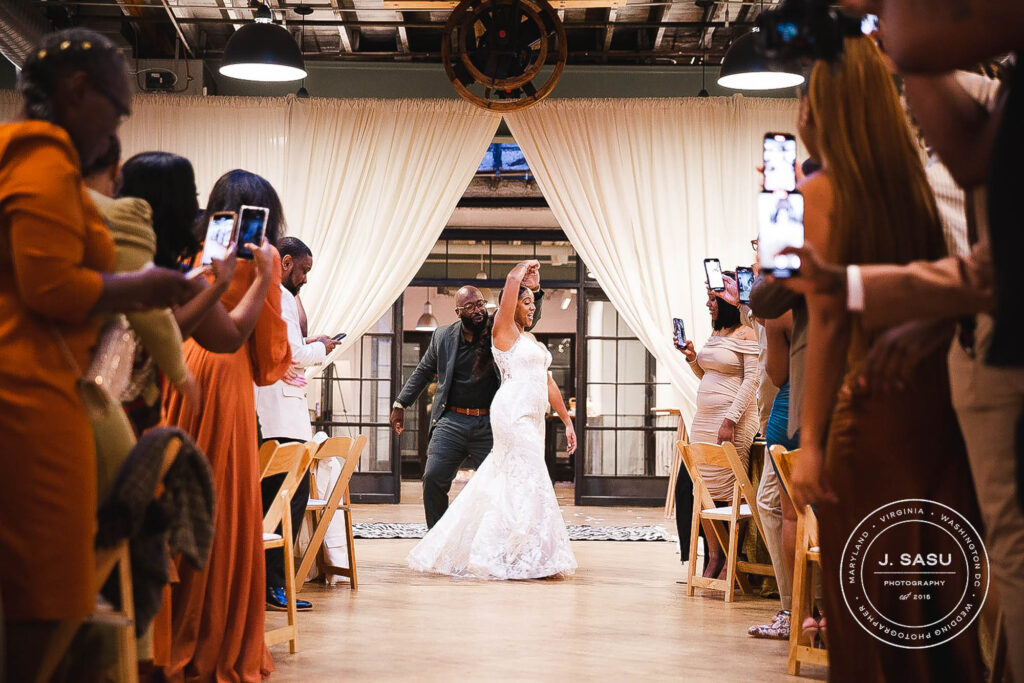 bride and groom entrance at wedding reception