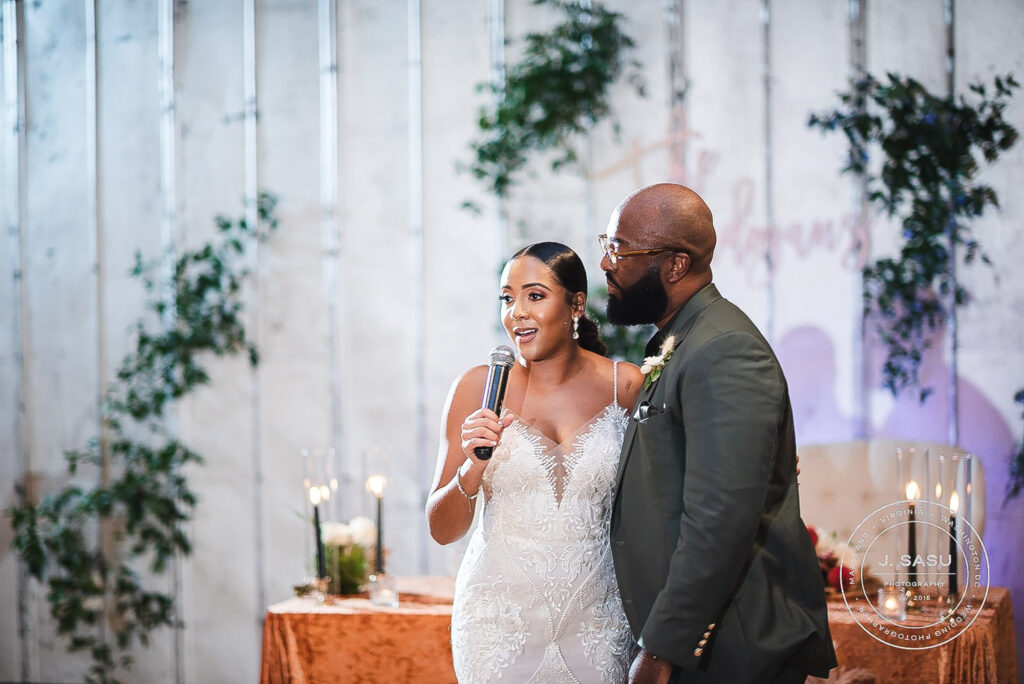 bride and groom giving welcome speech