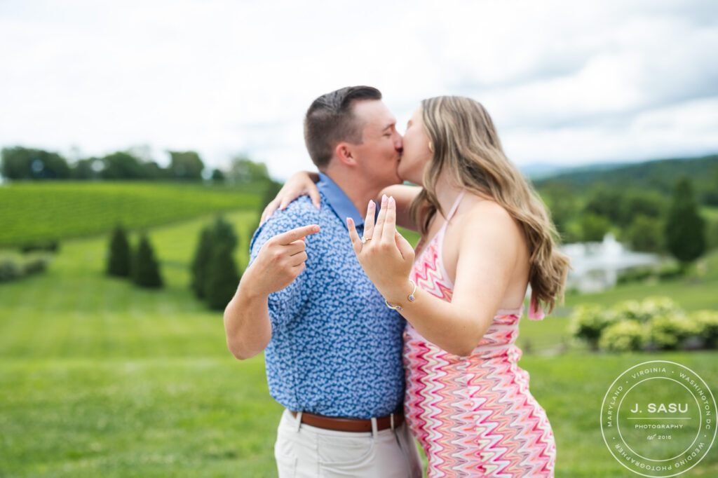 Engagement photos at Stone Tower Winery vineyard