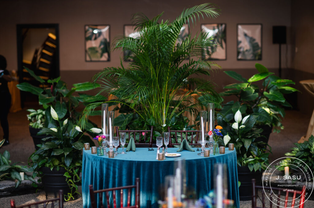 table details for bride and groom prior to their reception at the atrium at meadowlark botanical gardens